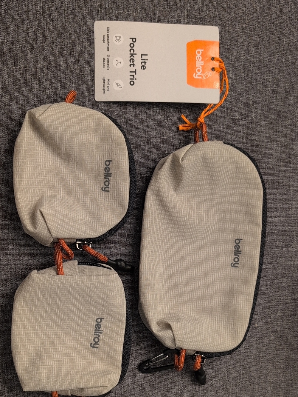 NWT - Bellroy Lite Pocket Trio Organizer Set - Light Beige with Orange Accents